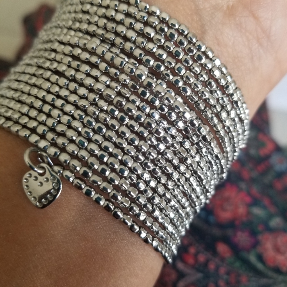 STELLA AND DOT Bardot Bracelet Seed Beads Square Nuggets Slinky Style Bangle